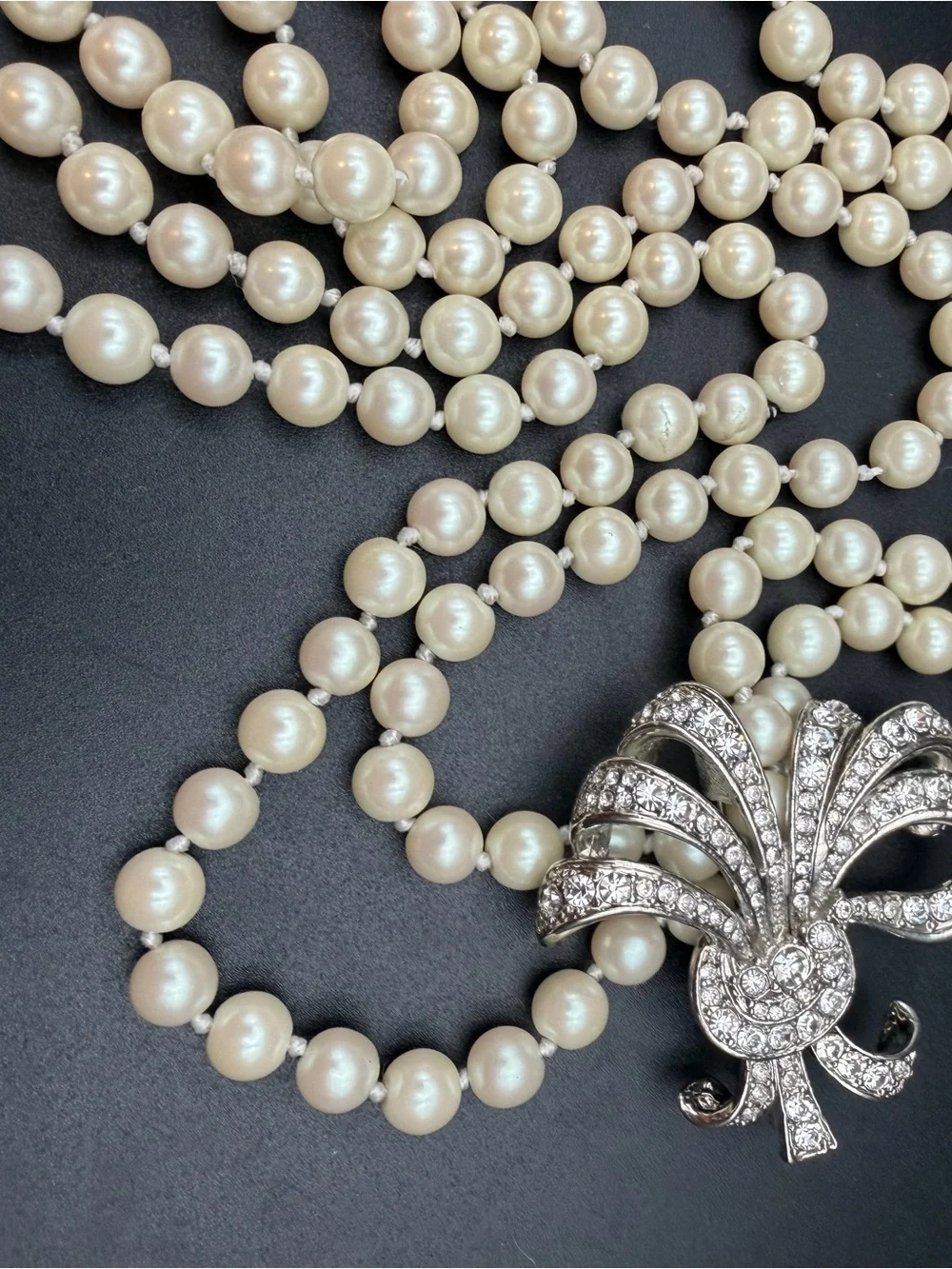 Carolee Rhinestone Brooch with Faux Pearls #811 hand knotted